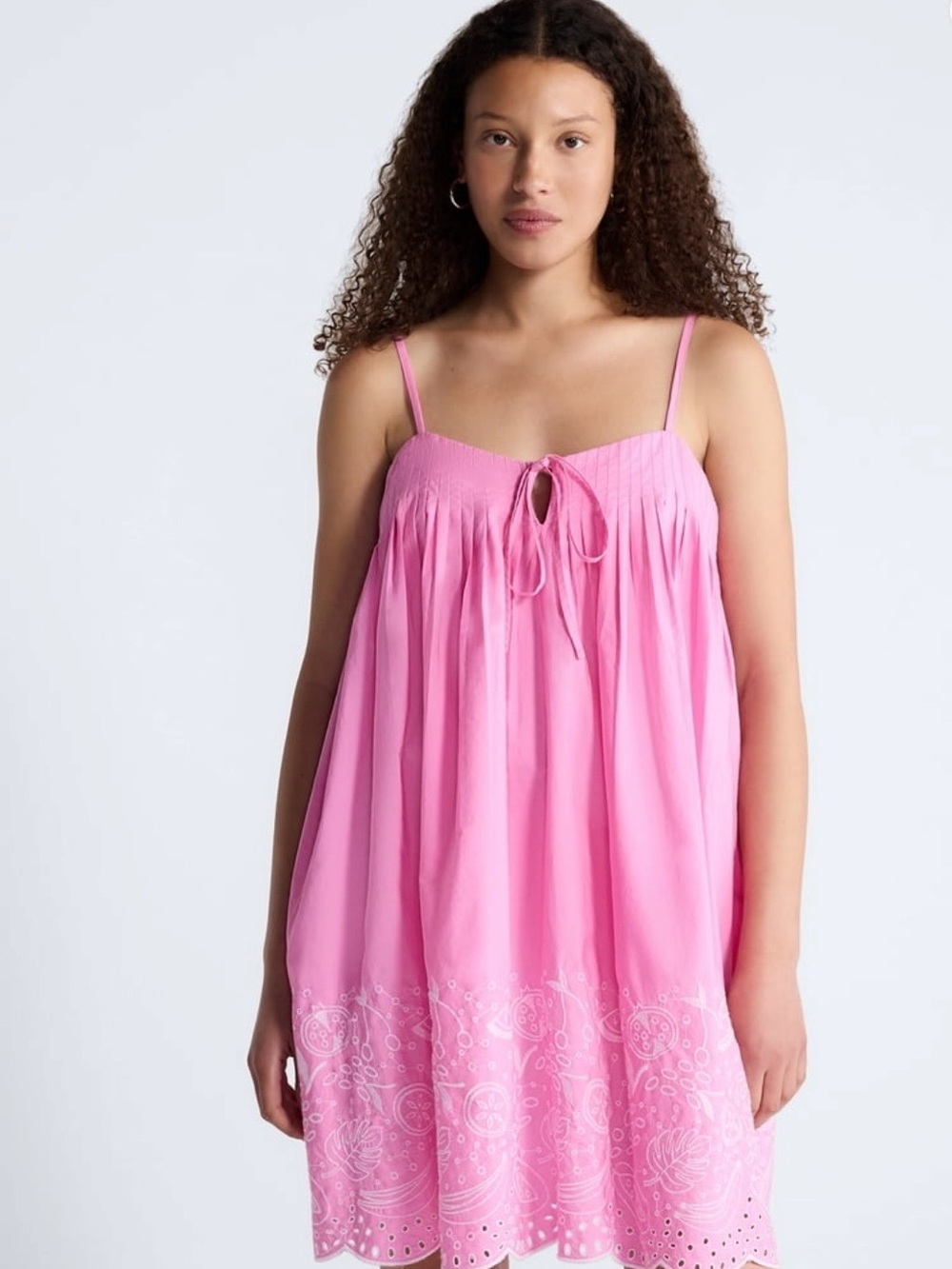 NWT Free Assembly Light Pink Eyelet Pintuck Tie-Front Cotton Mini Dress